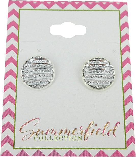Summerfield Collection Silver-tone Frosted Metallic Stripe Stud Earrings 12mm (Silver)