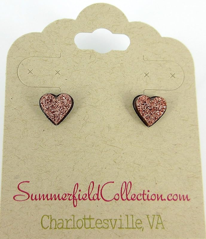 Summerfield Collection Stainless Steel Glitter Acrylic Heart Stud Earrings 8mm (Brown Rose Gold)