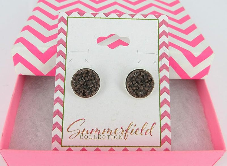 Summerfield Collection Silver-tone Brown Faux Druzy Stone Stud Earrings 12mm