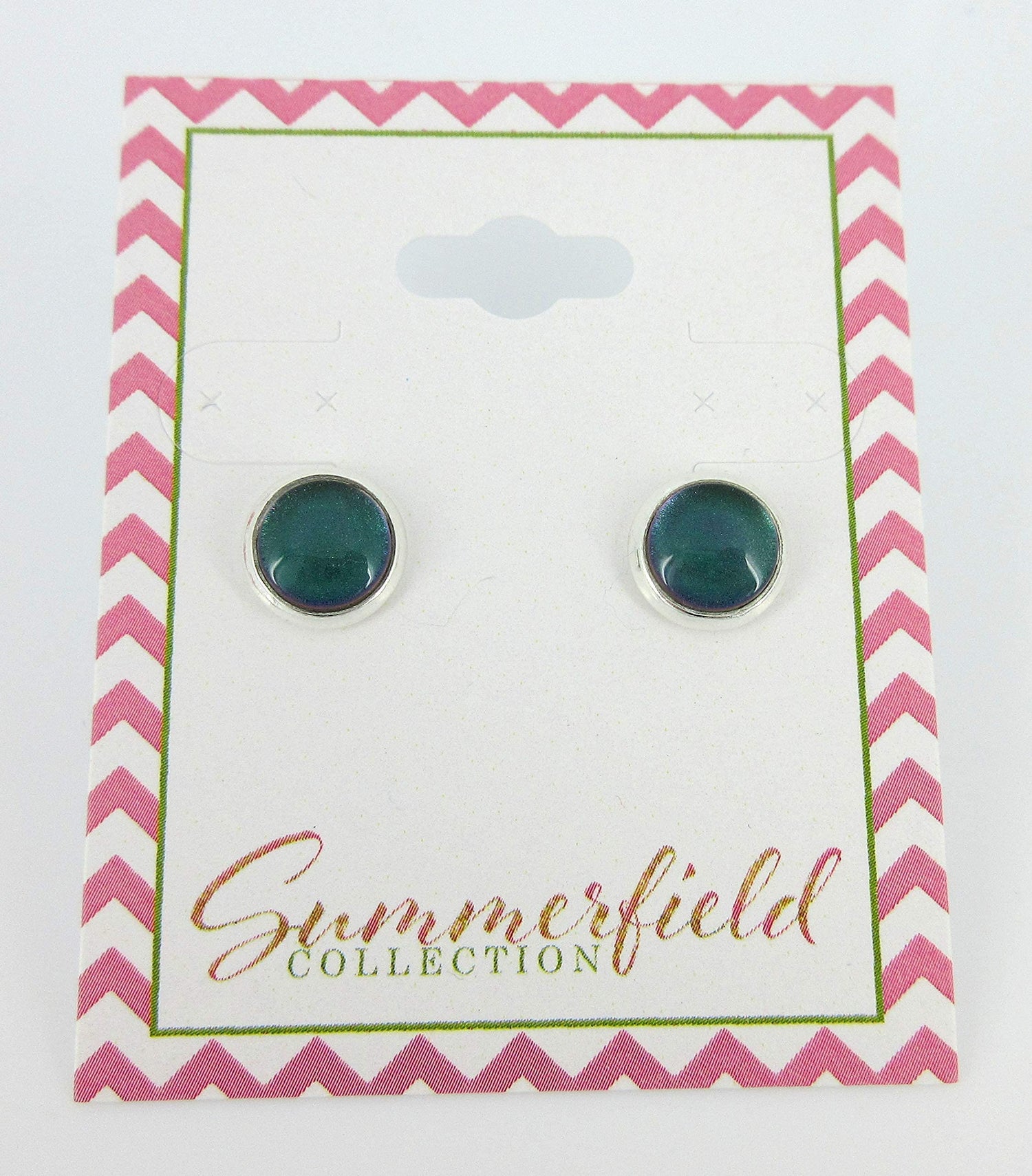 Silver-tone Dark Green Blue Color Shift Glitter Glass Stud Earrings Hand-painted 8mm
