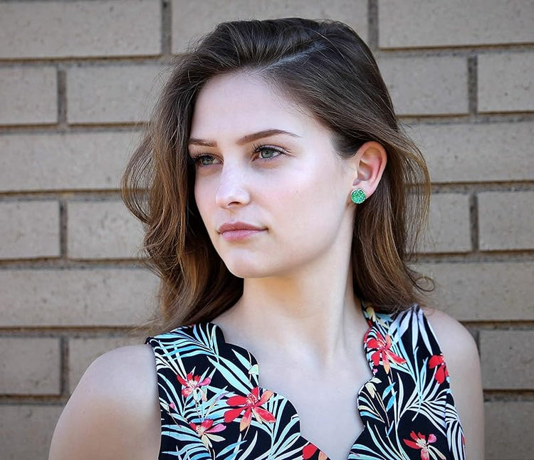 Summerfield Collection Trio Silver-tone Stud Earrings Green AB Blue Faux Druzy Stone Mermaid Scale Set 12mm