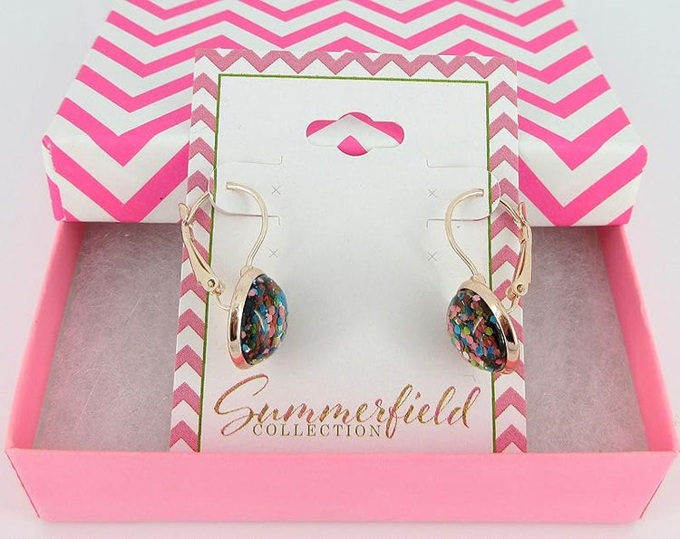 Summerfield Collection Rose Gold-tone Pink Aqua Green Metallic Glitter Resin Lever-back Drop Earrings