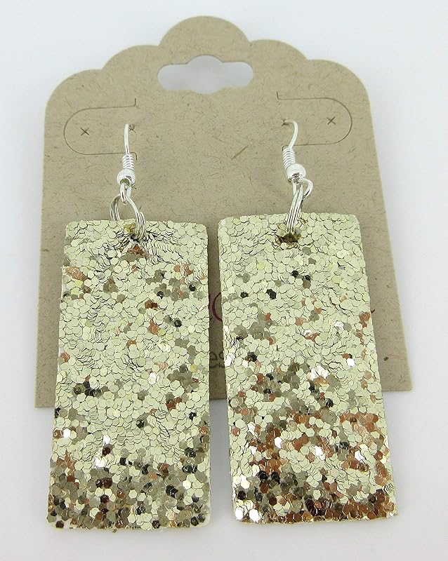 Summerfield Collection Silver-tone Glitter Faux Leather Large Rectangle Dangle Earrings (Gold)