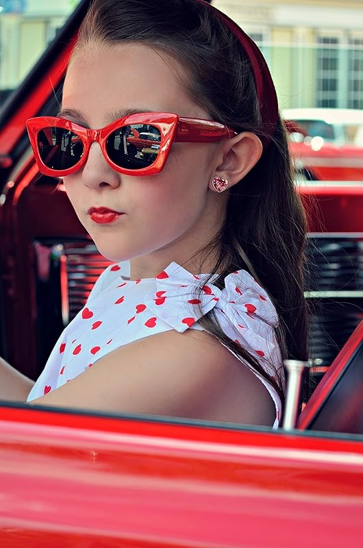 Summerfield Collection Silver-tone White and Fiery Red Glitter Glass Heart Stud Earrings Hand-painted