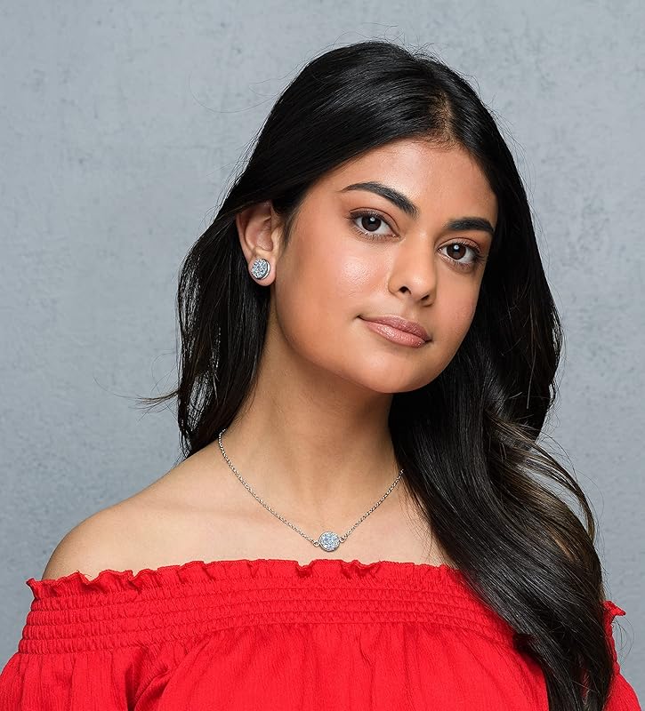 Summerfield Collection Stainless Steel Faux Druzy Stone Pendant Necklace (Frost Blue/Gray AB Glitter)