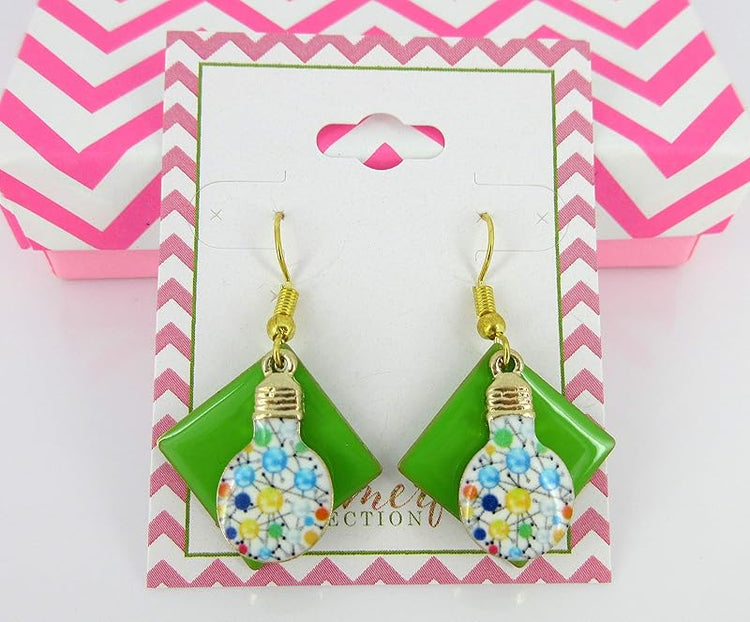 Summerfield Collection Gold-tone Green Enamel Lightbulb Charm Dangle Earrings