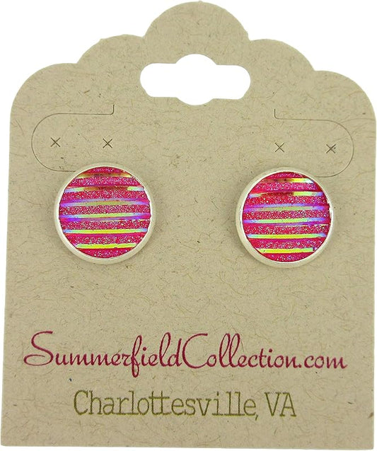 Summerfield Collection Silver-tone Frosted Metallic Stripe Stud Earrings 12mm (Pink AB)