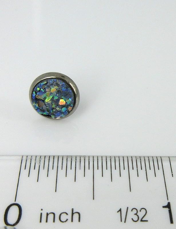 Summerfield Collection Hematite-tone Faux Druzy Stone Stud Earrings 8mm (Gray Blue AB)