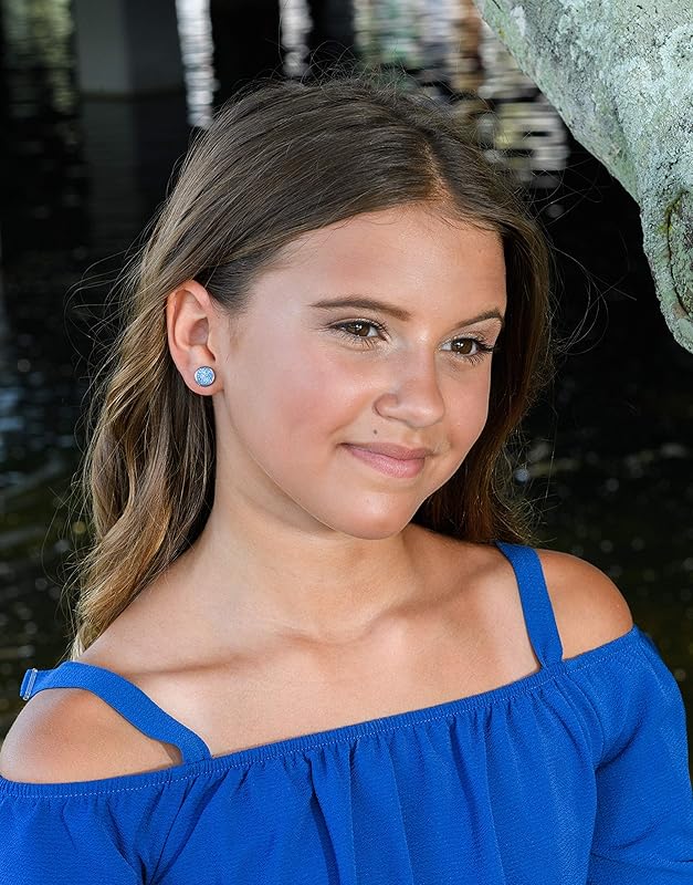 Summerfield Collection Stainless Steel Glacier Blue Faux Druzy Stone Stud Earrings (8mm)