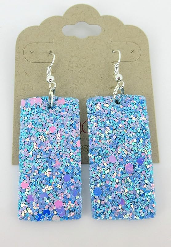 Summerfield Collection Silver-tone Glitter Faux Leather Large Rectangle Dangle Earrings (Sky Blue AB)
