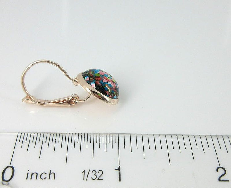 Summerfield Collection Rose Gold-tone Pink Aqua Green Metallic Glitter Resin Lever-back Drop Earrings