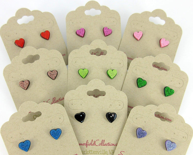 Stainless Steel Lilac Purple Glitter Acrylic Heart Stud Earrings 8mm