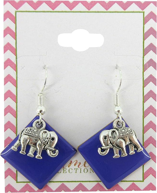Summerfield Collection Silver-tone Purple Enamel Elephant Charm Dangle Earrings