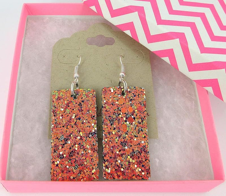 Summerfield Collection Silver-tone Glitter Faux Leather Large Rectangle Dangle Earrings (Sunset)