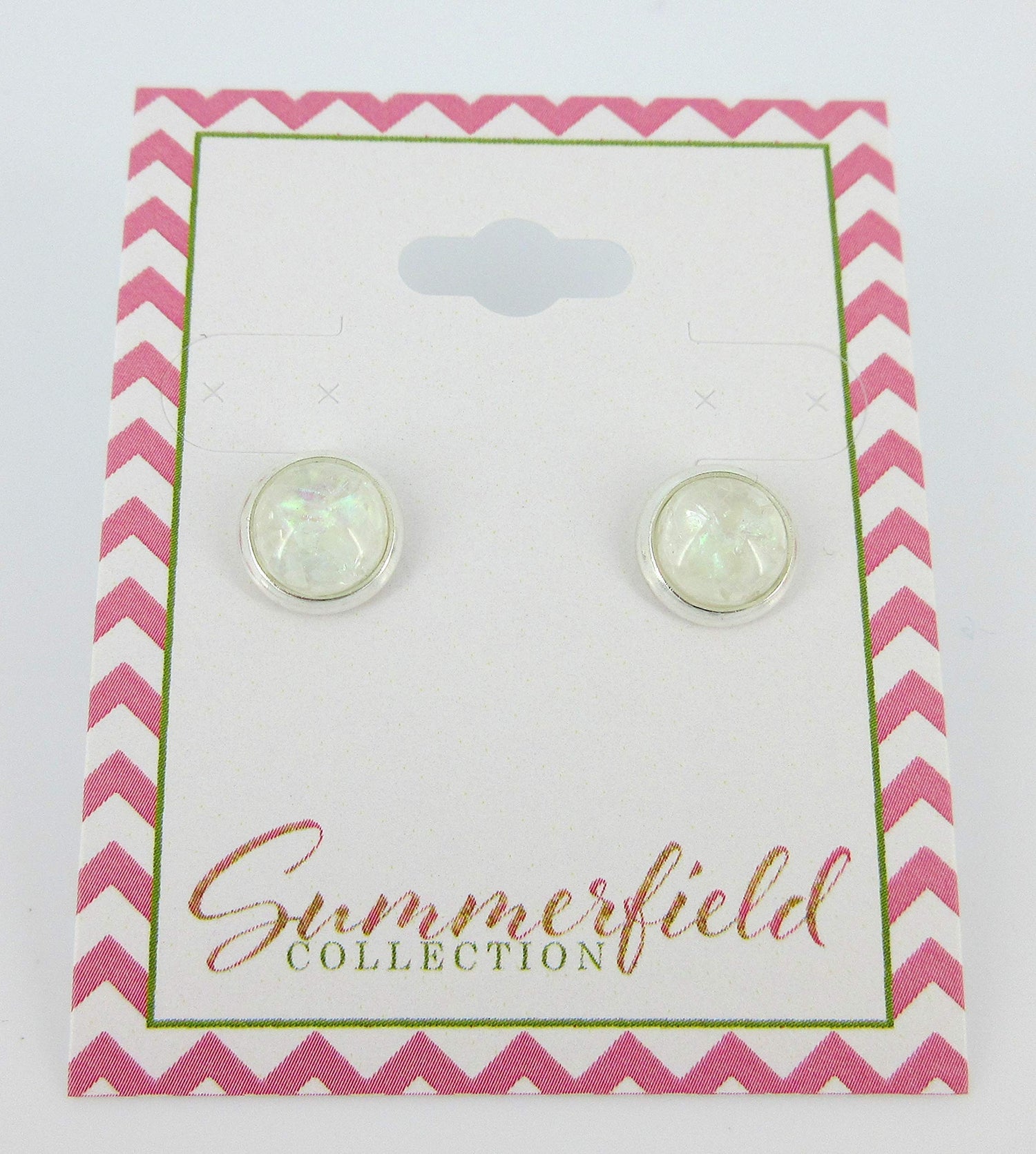 Shiny Silver-tone White and Opalescent Leaf Resin Stud Earrings 8mm