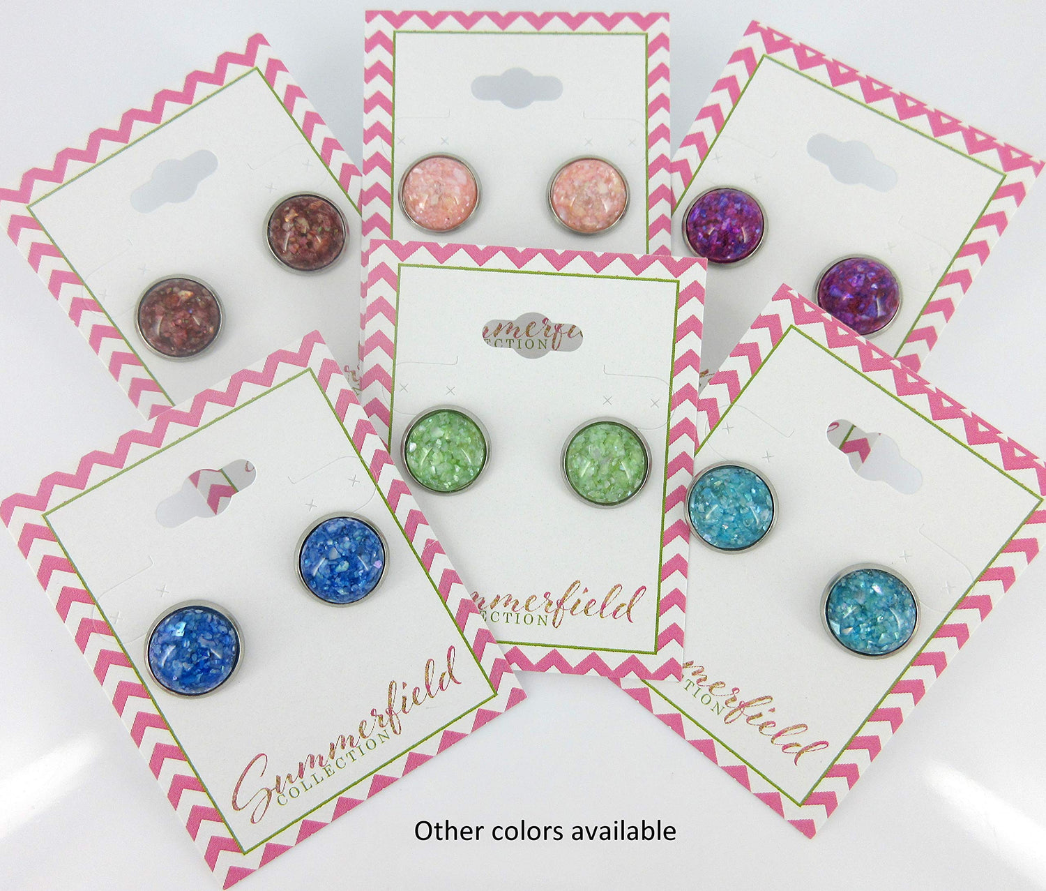 Stainless Steel Magenta Purple Faux Shell Stud Earrings 12mm