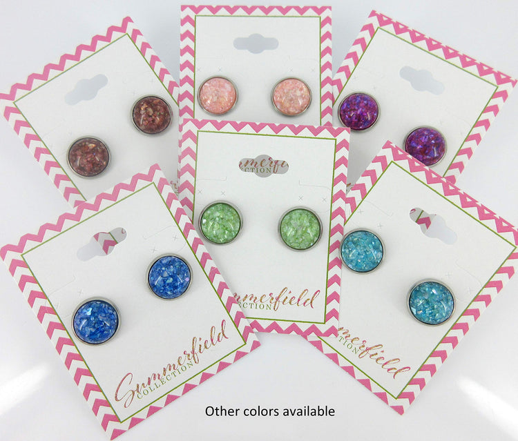 Stainless Steel Magenta Purple Faux Shell Stud Earrings 12mm