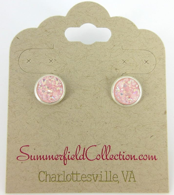 Summerfield Collection Silver-tone Pastel AB Faux Druzy Stone Stud Earrings 8mm (Ballet Pink)