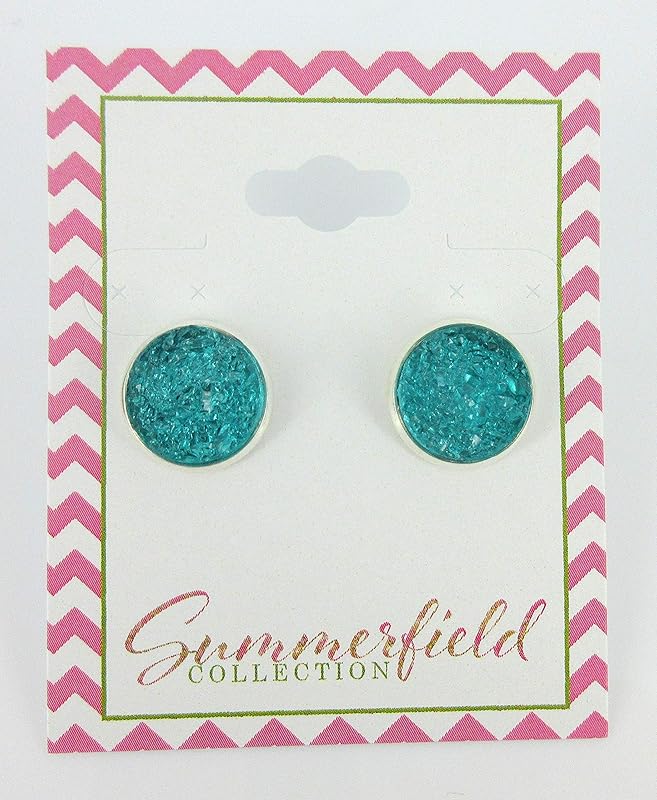 Summerfield Collection Silver-tone Caribbean Blue Faux Druzy Stone Stud Earrings (12mm)