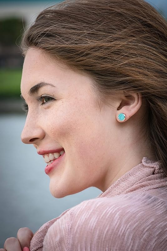 Summerfield Collection Silver-tone Pastel AB Faux Druzy Stone Stud Earrings 8mm (Aqua Blue)