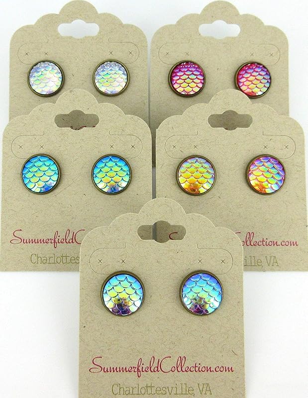 Summerfield Collection Antiqued Gold-tone Metallic Mermaid Scale Stud Earrings 12mm (Clear AB)