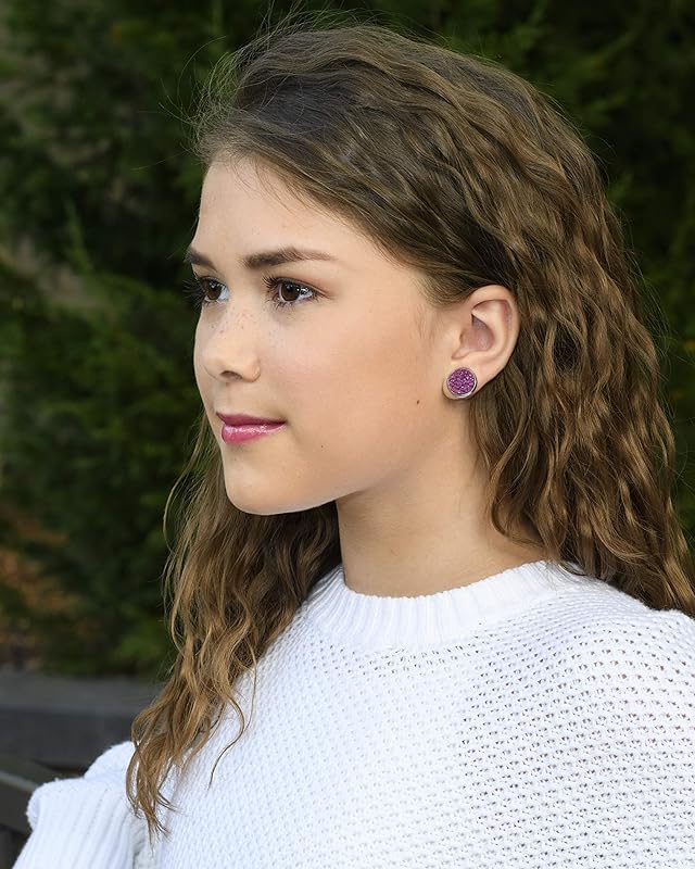 Summerfield Collection Stainless Steel Purple Faux Druzy Stone Stud Earrings 12mm (Plum)