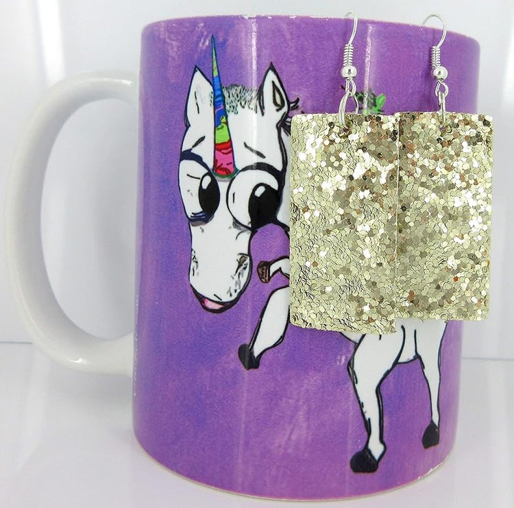 Summerfield Collection Silver-tone Glitter Faux Leather Large Rectangle Dangle Earrings (Gold)