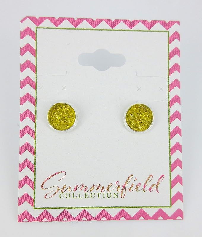 Summerfield Collection Silver-tone Yellow Faux Druzy Stone Stud Earrings (8mm)