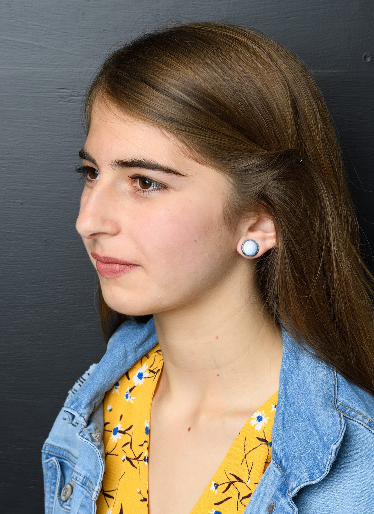 Stainless Steel Volleyball Print Glass Stud Earrings 12mm