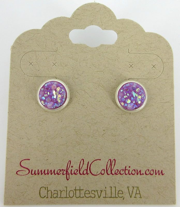 Summerfield Collection Silver-tone Pastel AB Faux Druzy Stone Stud Earrings 8mm (Lavender Purple)