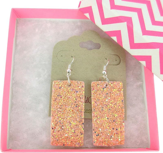 Summerfield Collection Silver-tone Glitter Faux Leather Large Rectangle Dangle Earrings (Pink)