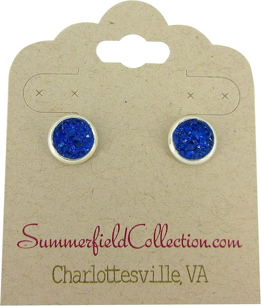 Summerfield Collection Silver-tone Faux Druzy Stone Stud Earrings 8mm (Royal Blue)