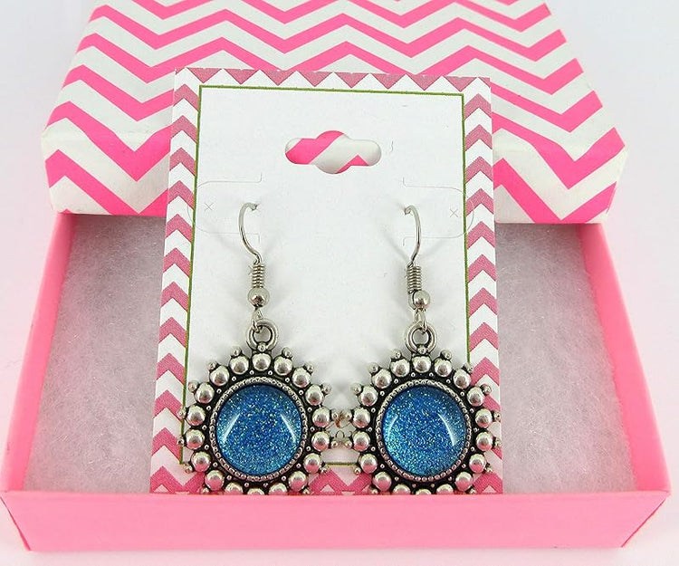 Summerfield Collection Antiqued Silver-tone Blue Green Glitter Glass Dangle Earrings Hand-painted