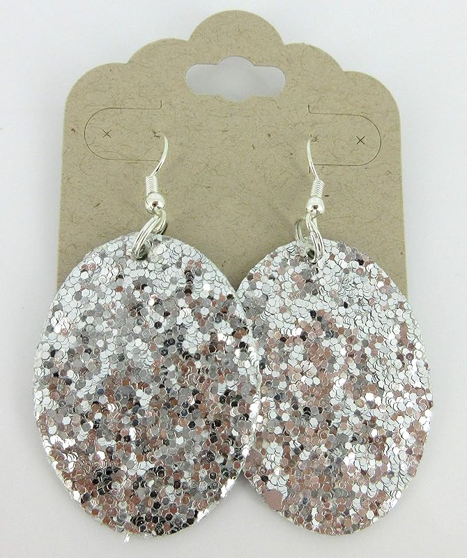 Summerfield Collection Silver-tone Glitter Faux Leather Oval Dangle Earrings (Silver)