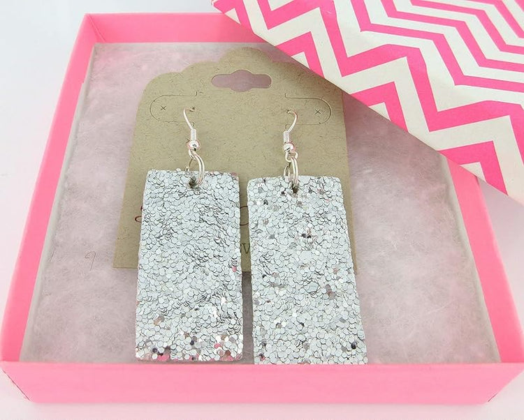 Summerfield Collection Silver-tone Glitter Faux Leather Large Rectangle Dangle Earrings (Silver)