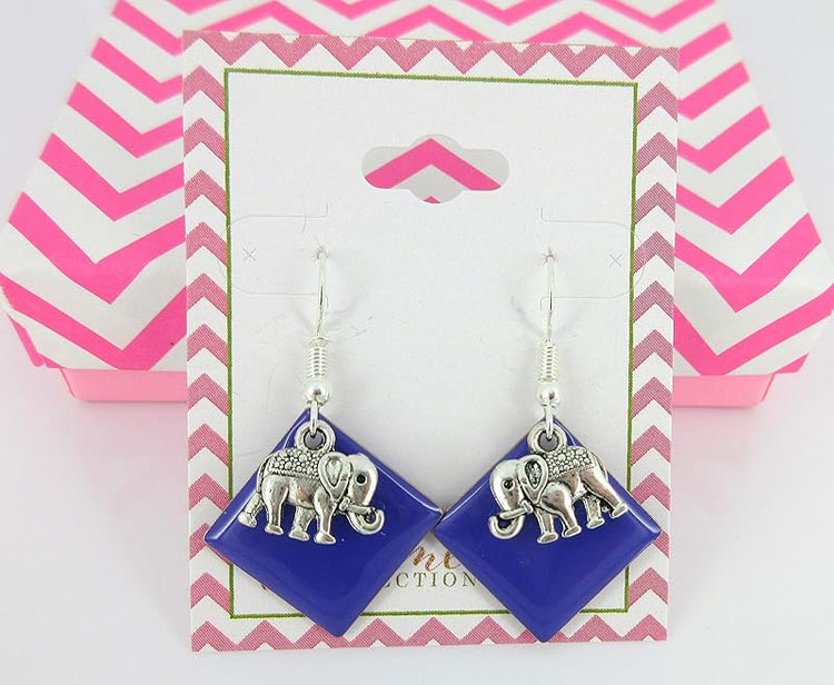 Summerfield Collection Silver-tone Purple Enamel Elephant Charm Dangle Earrings