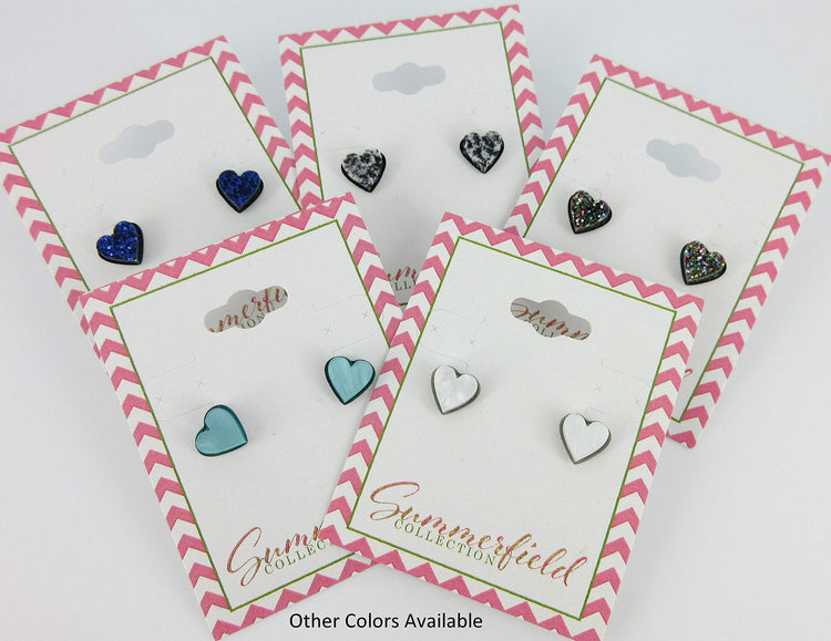 Stainless Steel Dark Purple Glitter Acrylic Heart Stud Earrings 8mm