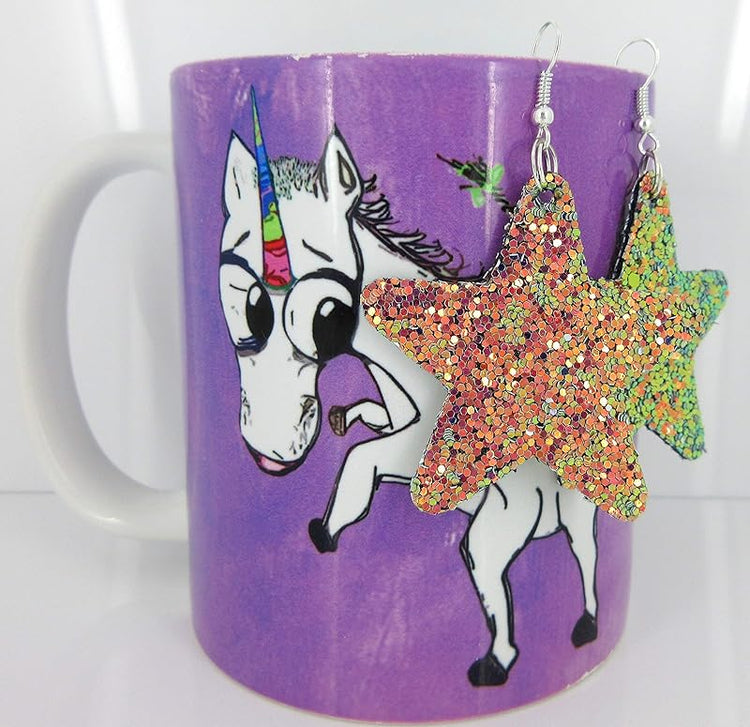 Summerfield Collection Glitter Faux Leather Large Star Dangle Earrings (Sunset)