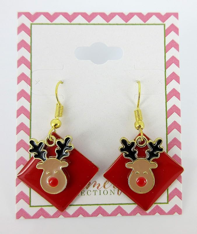 Summerfield Collection Gold-tone Red Enamel Reindeer Charm Dangle Earrings Christmas