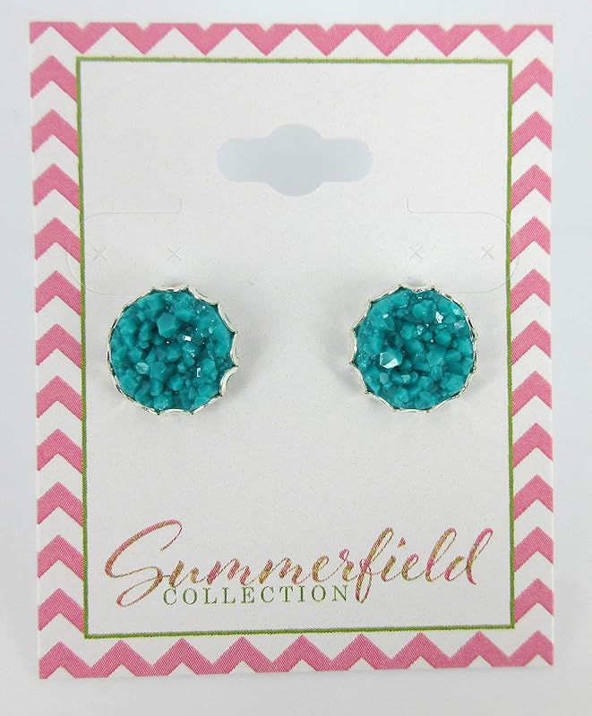 Summerfield Collection Silver-tone Faux Druzy Stone Stud Earrings 12mm (Teal Green Blue)