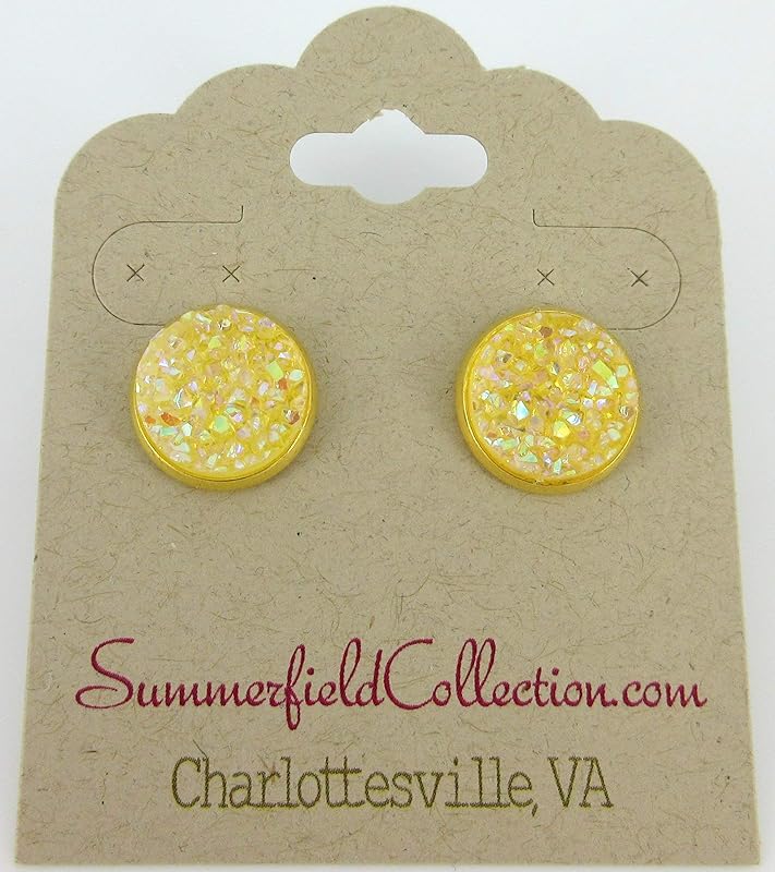 Summerfield Collection Yellow Gold-tone AB Faux Druzy Stone Stud Earrings 12mm