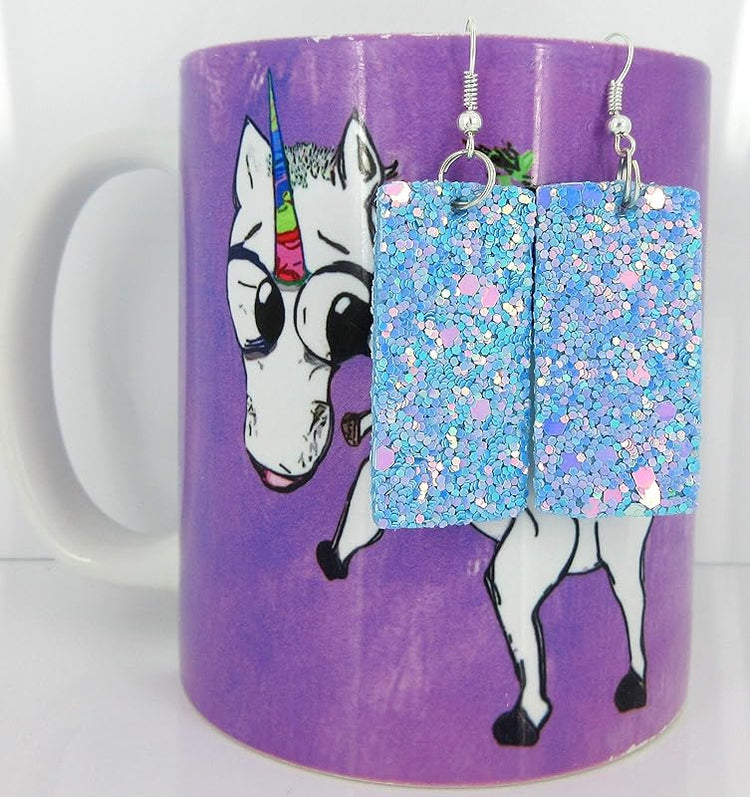 Summerfield Collection Silver-tone Glitter Faux Leather Large Rectangle Dangle Earrings (Sky Blue AB)