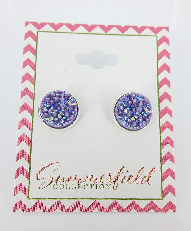 Summerfield Collection Silver-tone Solid AB Faux Druzy Stone Stud Earrings 12mm (Lavender Purple)
