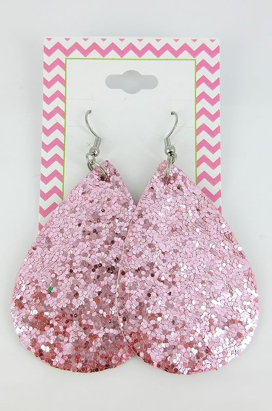 Summerfield Collection Silver-tone Glitter Faux Leather Large Teardrop Dangle Earrings (Light Pink)