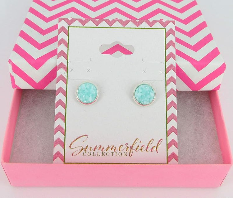 Summerfield Collection Silver-tone Faux Druzy Stone Stud Earrings 8mm (Ice Blue)