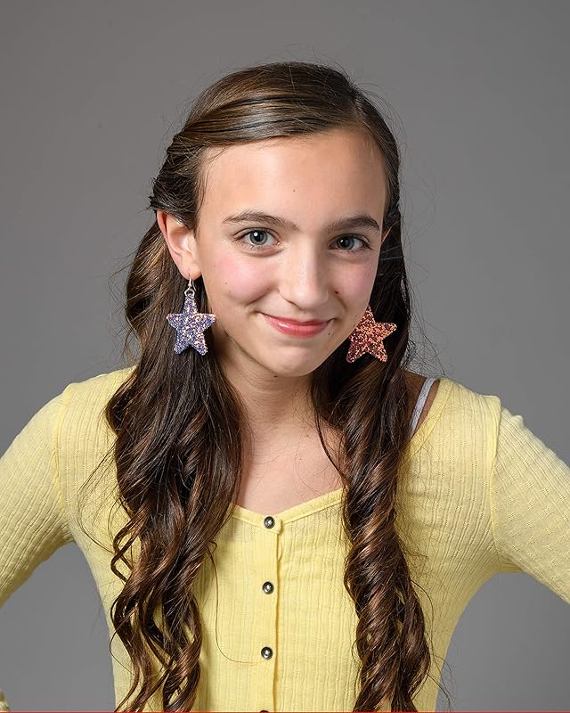 Summerfield Collection Glitter Faux Leather Large Star Dangle Earrings (Sunset)