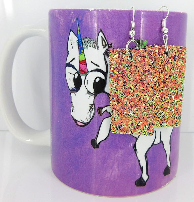 Summerfield Collection Silver-tone Glitter Faux Leather Large Rectangle Dangle Earrings (Sunset)