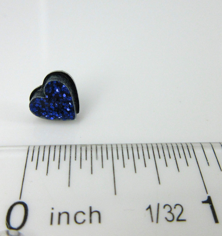 Stainless Steel Dark Purple Glitter Acrylic Heart Stud Earrings 8mm