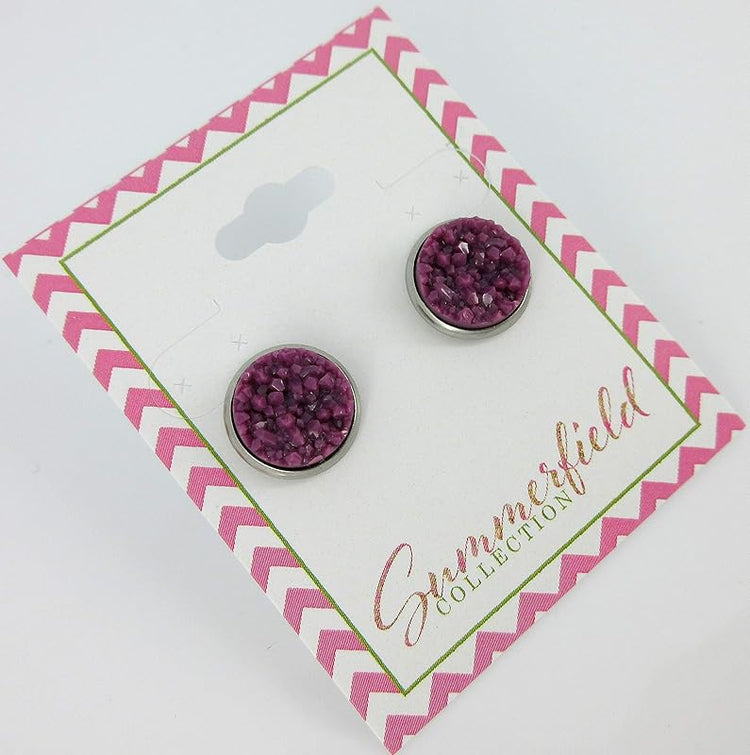 Summerfield Collection Stainless Steel Purple Faux Druzy Stone Stud Earrings 12mm (Plum)