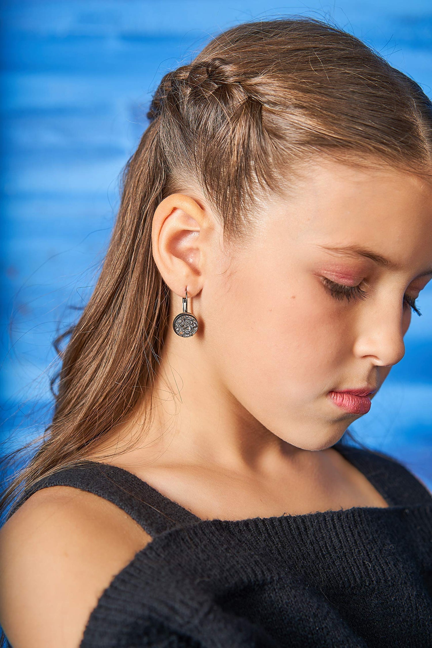 Hematite-tone Gunmetal Gray Faux Druzy Stone Lever-back Drop Earrings 12mm